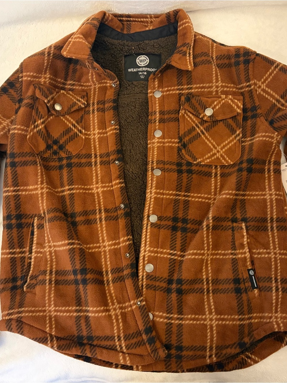 Weatherproof kids Brown Plaid Sherpa-Lined Jacket